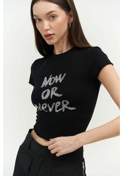 Mai Collection 2725 - Now Or Never Siyah Penye Crop Siyah