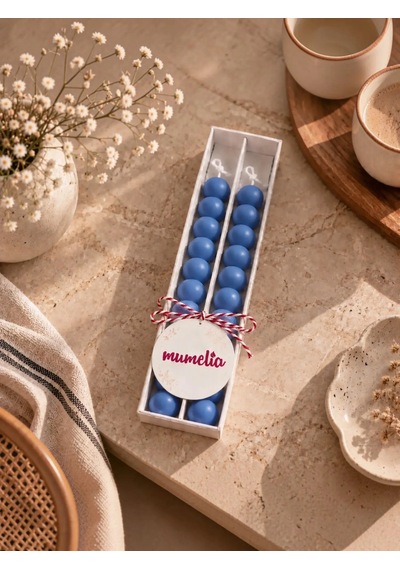 Mumelia Bubble Şamdan - Doğal Soya Kutulu Dekoratif Mum - 2'li - Mavi - 1 Kutu