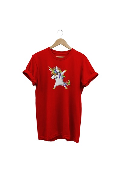 Unicorn Baskılı Kırmızı T-shirt kırmızı