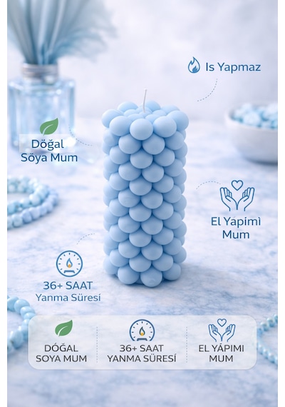 Soya Mum,dekoratif Lüks & El Yapımı Doğal Mum,uzun Yanma Süreli Şık Ev Hediyesi,ev Süsü Mavi 360 G Mavi