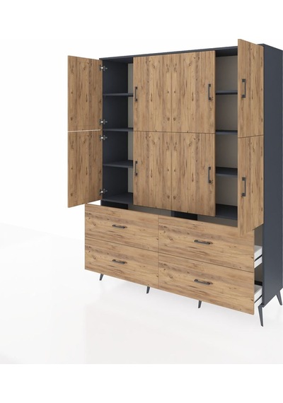 Hyperion Gardrop 8 Raflı 4 Çekmeceli 8 Kapaklı 176x44x221 Antrasit-çam Beyaz Hyperion Gardrop 8 Raflı 4 Çekmeceli 8 Kapaklı 176x44x221 Antrasit-çam Beyaz