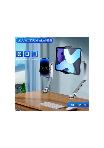 Alüminyum Akrobat Tablet & Telefon Tutucu Stand 360 Oynar Başlıklı Ayarlanabilir Uzun Kol Gri - 789254597 Gri