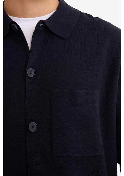 Defacto Standart Fit Polo Yaka Düğmeli Ön Cep Detaylı Triko Hırka F3720ax25wnnv64 Lacivert
