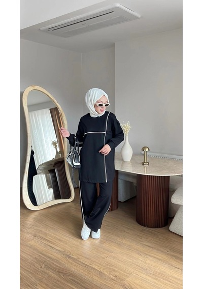 Mihran Butik Olivia Kadın Mevsimlik Penye Alt Üst Spor Ve Rahat Tesettür İkili Takım Siyah