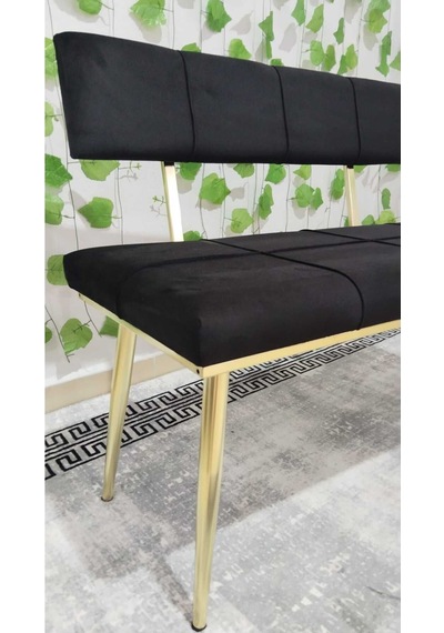 Özcan Metal Metal Ayaklı Sırtlı Gold Mutfak Salon Antre Yatak Odası Puf Bank Oturak Bench Siyah