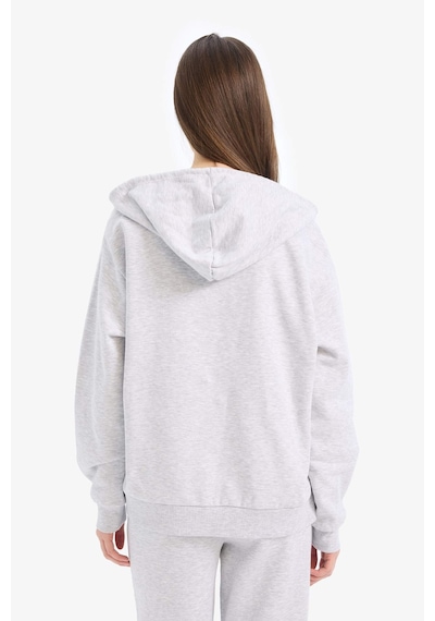 DeFacto -  Relax Fit Kapüşonlu Basıc Kalın Fermuarlı Sweatshirt C1809AX26SP Gri