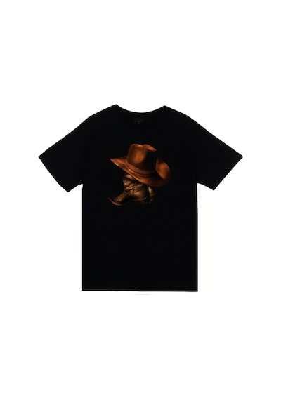 Stoned&Fame Unisex Siyah Kovboy Baskılı T-shirt SIYAH