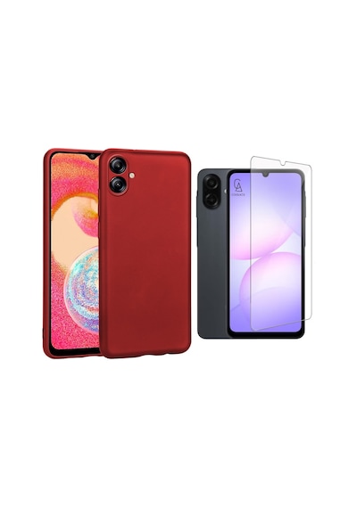 Samsung Galaxy A07 İle Uyumlu Kılıf Soft Yumuşak Telefon Kılıfı Ve Temperli Cam Ekran Koruyucu Kırmızı
