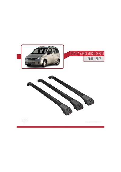 Toyota Yaris Verso Xp20 2000-2005 Arası İle Uyumlu Ace-1 Ara Atkı Tavan Barı Siyah 3 Adet Bar