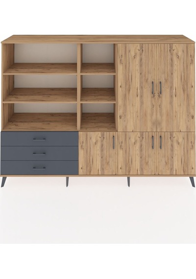 Hyperion Dolap 11 Raflı 3 Çekmeceli 5 Kapaklı 220x44x163 Çam-çam/ Çam-çam/antrasit