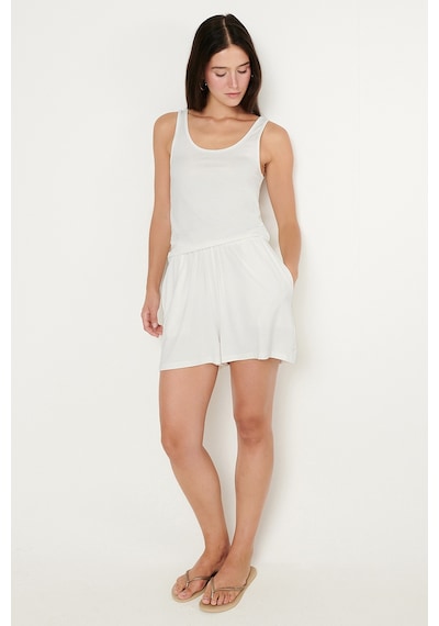 Ac&co / Altınyıldız Classics Kadın Beyaz Yumuşak Dokulu Standart Fit Beli Lastikli Cepli Rahat Örme Esnek Şort