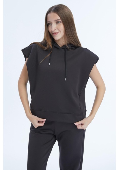 Selectmoda Kadın Kapüşonlu Kolsuz Cepli Bol Paça İkili Takım Siyah