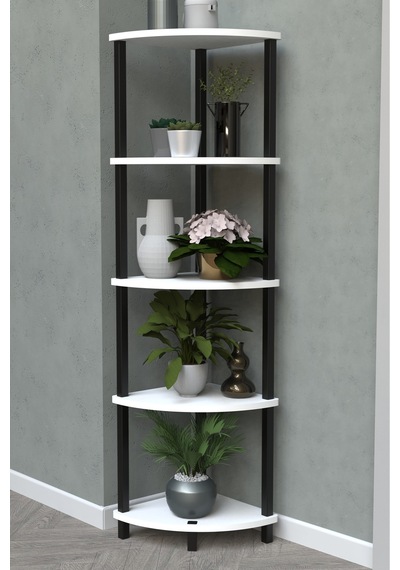 Flora 5 Raflı Moblen Çiçeklik Saksılık Balkon Bahçe Dekor Raf Stand-beyaz Beyaz