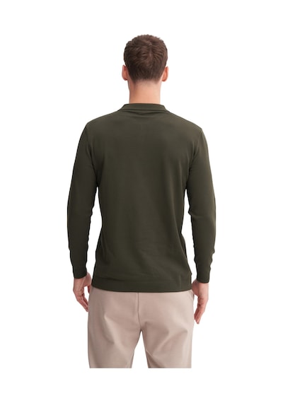 Cazador Slim Fit Viskon Karışımlı Basic Polo Yaka Kazak Haki