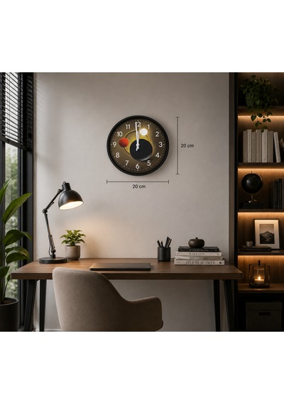 Galaksi Işıklı 20x20 Cm Dekoratif Duvar Saati Siyah