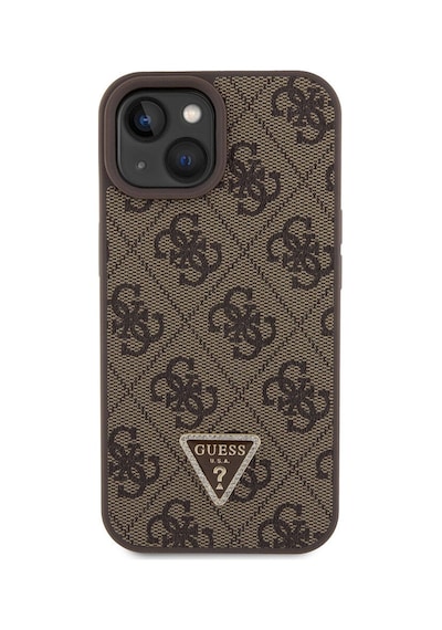 Apple Uyumlu iPhone 15 Kılıf Guess Lisans Pu Deri Askılı Taşlı Üçgen Logo 4g Desen Strass Crossbody Siyah