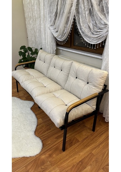 Modern Style Home Modern Avcılar Balkon, Bahçe, Cafe - Metal Kanepe Koltuk Takımı 3 Lü Krem Modernk040 Krem