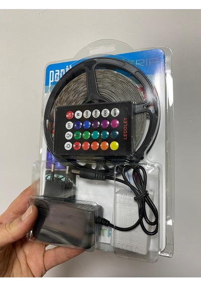 Panther Rgb Şerit Led, Renkli Led Şerit, Uzaktan Kumandalı, Adaptör Dahil, Dekoratif Aydınlatma 5 Mt