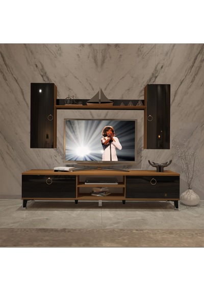 Decoraktiv Eko 7 Mdf Dvd Gold Tv Ünitesi Tv Sehpası Ceviz - Siyah