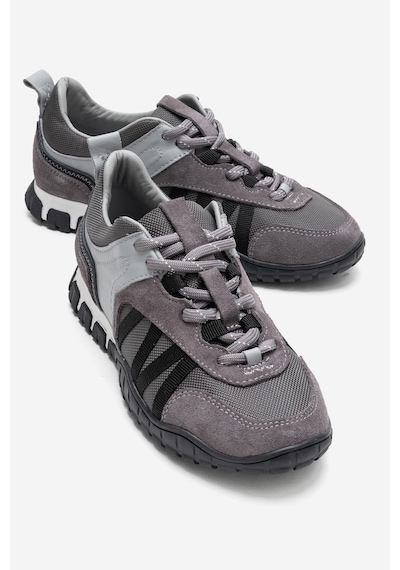 Fıera Gri Siyah Hakiki Deri Fileli Kadın Günlük Sneaker Gri - Siyah