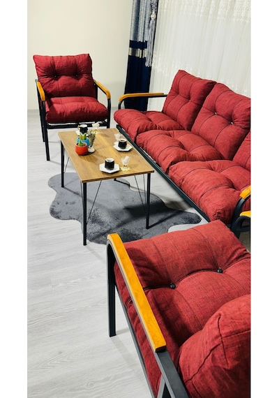 Madame Home Begonvil Balkon, Bahçe - Metal Kanepe Koltuk Takımı 3+1+1 + Sehpa Bordo Madame Home Begonvil Balkon, Bahçe - Metal Kanepe Koltuk Takımı 3+1+1 + Sehpa Bordo
