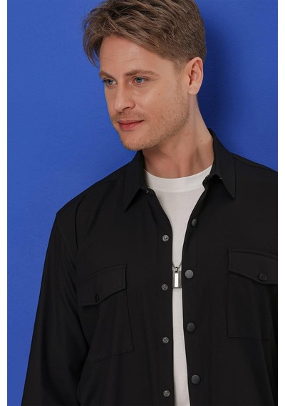 Efor G 1552 Slim Fit Siyah Klasik Gömlek Siyah