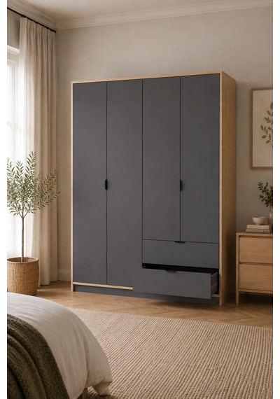 Home Liva 4 Kapaklı Gardırop 128x182x44 Cm Siyah - 912185085 Siyah