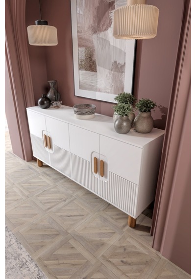 Dorin Bohem Konsol 4 Kapaklı Mdf Mebran Kapak 160 Cm Modern Salon Konsolu Beyaz