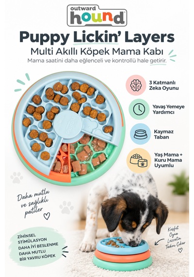 Outward Hound Puppy Lickin' Layers Multi Yavru Köpek Zeka Oyuncağı Ve Yavaş Yeme Mama Kabı