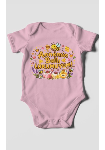 Morivokids Annemin Ballı Lokumuyum Kısa Kollu Bebek Body %100 Pamuk Koyu Pembe