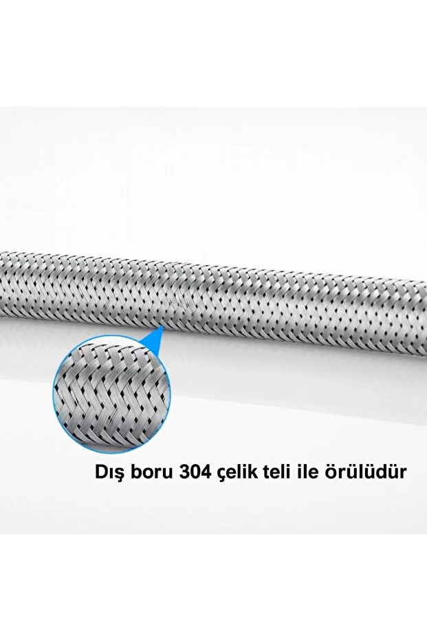 Musluk Bağlantı Hortumu 50 Cm 3/8 X 3/8 Çelik Örgülü 2 Adet Gümüş