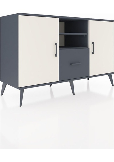 Hyperion Konsol 4 Raflı Tek Çekmeceli 2 Kapaklı 132x44x83 Antrasit-aytaşı/antrasit Aytaşı/antrasit