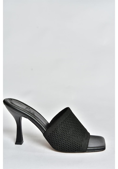 Fox Shoes Siyah Triko Kumaş Topuklu Kadın Terlik P590033357