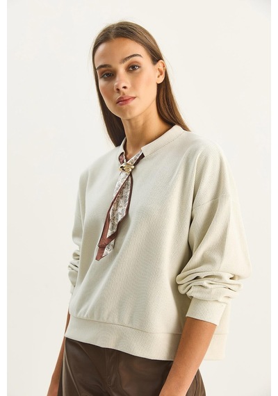 Shade Kadın Fular Detaylı Pamuklu Ottoman Sweatshirt 6931 60283689 - Bej