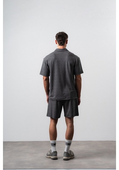 Erkek 2flyy Yazılı Yarım Fermuarlı Regular Fit T-shirt Şort Takım Siyah
