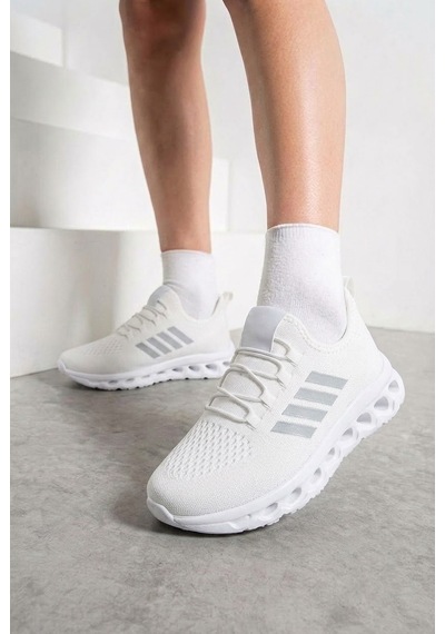 Nstil Unisex Spor Ayakkabı Şeritli Bağcıksız Hava Alan Ultra Rahat Hafif Taban Sneaker 125 Beyaz