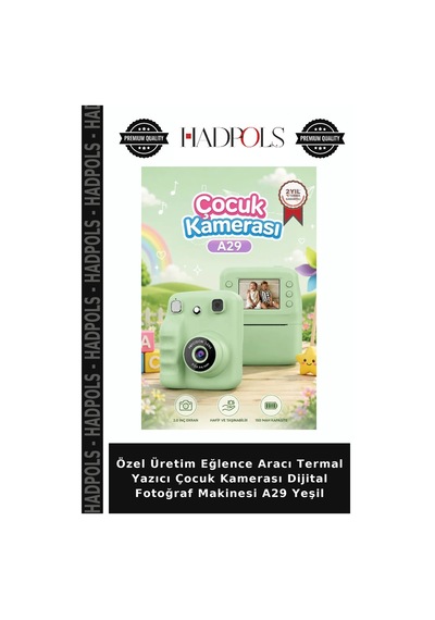 Özel Üretim Eğlence Aracı Termal Yazıcı Çocuk Kamerası Dijital Fotoğraf Makinesi A29 Yeşil