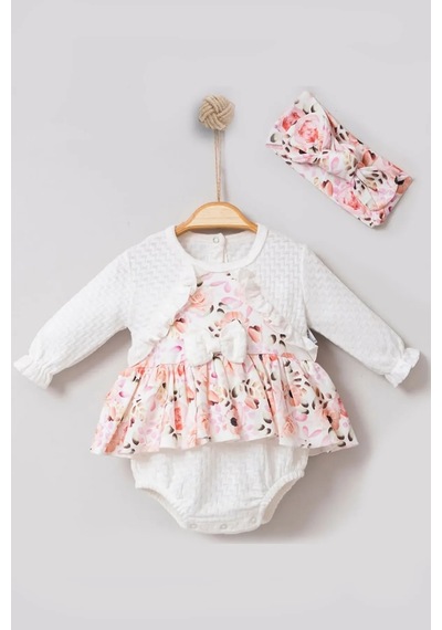 Veraura Lifestyle Bahar Çiçekleri Desenli Bandanalı Kız Bebek Romper Beyaz