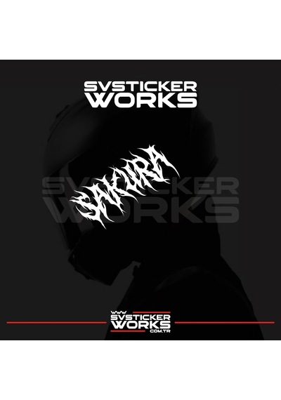 Sakura Yazılı Kask Sticker Tüm Kasklar Uyumlu Tek Yön 1 Adet Beyaz