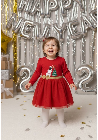 Name Baby & Kids Kız Bebek Beli Fiyonk Detaylı Anvelop Yılbaşı Elbise Nbk-24923 Kırmızı