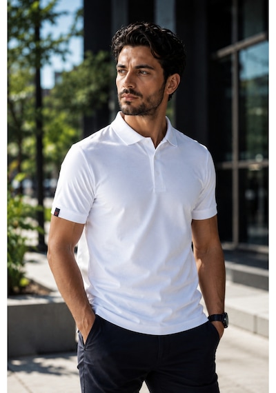 Luxıc Core Erkek Polo Yaka Beyaz Tişört Likralı Pike Kumaş Terletmez Slim Fit Günlük Şık Tasarım