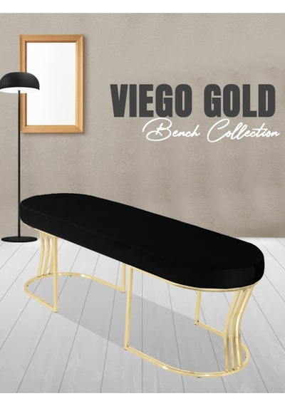 Viego Gold Smooth- Siyah Kapitoneli Model Puf & Bench & Koltuk- Oturak-uzun Makyaj Puff-yatak Odası Ucu &önü