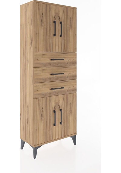 Arges Dolap 3 Raflı 3 Çekmeceli 4 Kapaklı 60x30x163 Çam-çam Atlas Çam