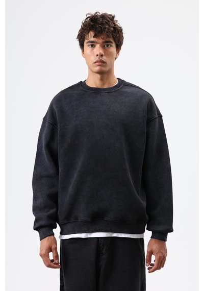Vamos Basic Oversize Yıkamalı Sweatshirt Siyah