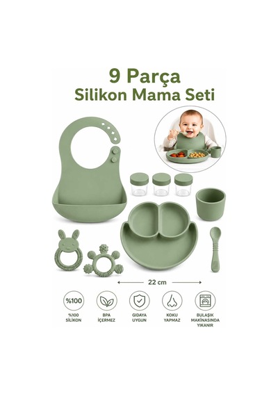 9 Parça Mama Seti %100 Silikon Bpa İçermez Ek Gıdaya Uygun Çok Renkli
