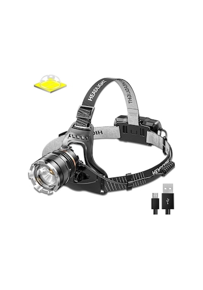 Peakstar Ps-8002 Sensörlü Zoomlu Profesyonel 3000 Lümen Xhp50 Led Usb'li Şarjlı Kafa Lambası Gümüş