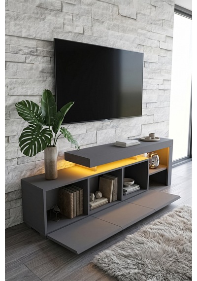 Luma Led Işıklı Tv Ünitesi 160 Cm - Modern Tv Sehpası Antrasit Luma Led Işıklı Tv Ünitesi 160 Cm - Modern Tv Sehpası Antrasit