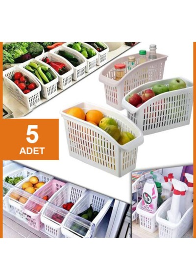5 Adet Düzenleme Sepeti Buzdolabı Sepeti Beyaz