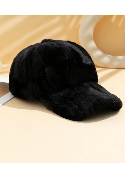 Kadın Kışlık Soft Peluş Kep Şapka Siyah