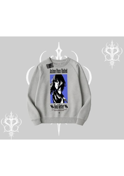 Startmore Biskilet Sweatshirt Oversize Anime Kız Baskılı Gri